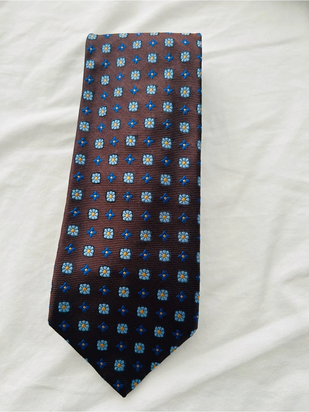 Men's Brooks Brother’s Makers Neck Tie Brown Geometric Floral Pure Silk Made USA